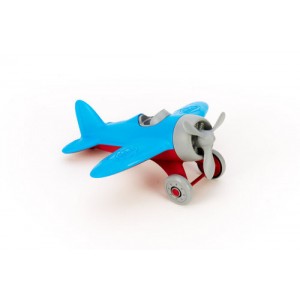 avion bleu en bidon de lait recyclé