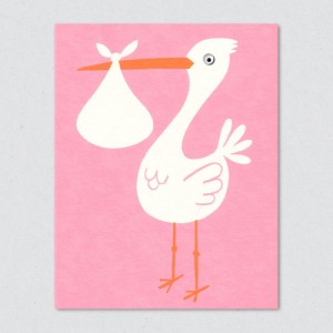 carte cigogne rose